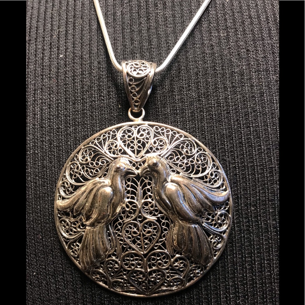 🔆 LOVE BIRDS filigree silver pendant